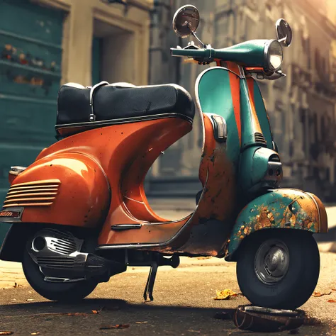 Uma imagem de um trator misturado com uma vespa, uma lambreta