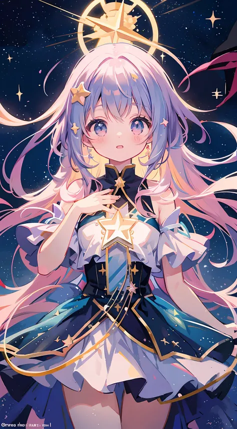 Anime girl with a star and a wand on her head, sparkling magical girl, portrait of the magical girl, beautiful celestial mage, Detailed key anime art, Trending on ArtStation pixiv, magical little girl, guweiz on pixiv artstation, high detailed official art...