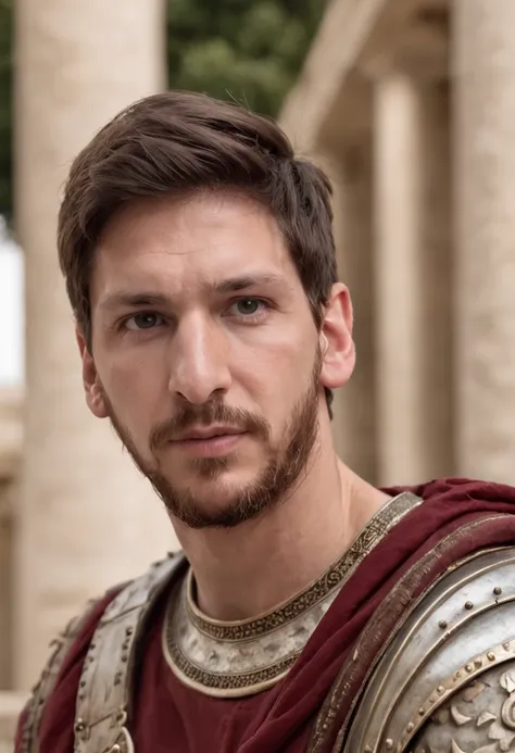 lionel messi , face details, sitting in greek temple ,Greek warrior, wearing greek king clothes , cinmatic lighting , looking into camera , High quality--q2