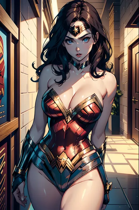 Beautiful hot woman detailed definition of body using Wonder Woman role-playing, big rounded breasts