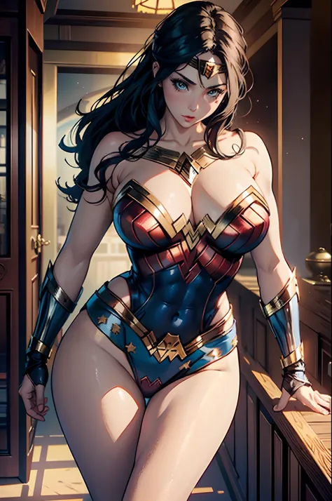 Beautiful hot woman detailed definition of body using Wonder Woman role-playing, big rounded breasts, big hips 8k, realistic, masterpiece