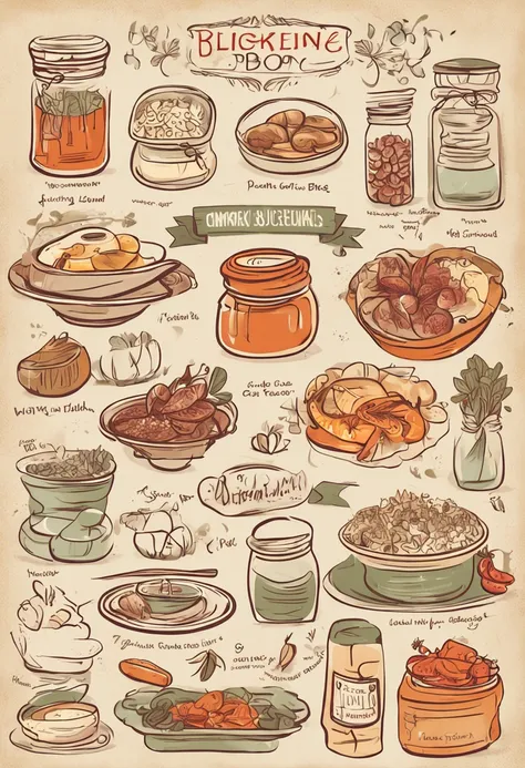 a recipe book cover page using different food ingredients