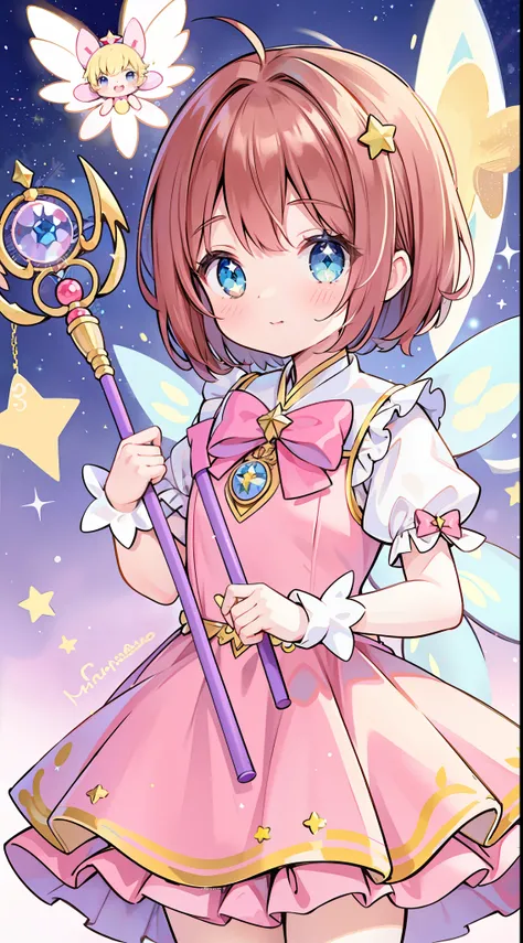 k hd，Anime girl with wand and star wand in her hand, portrait of magical girl, sparkling magical girl, magical little girl, cardcaptor sakura, pin on anime, clean and meticulous anime art, magical girl anime mahou shojo, beautiful anime art style, cute ani...