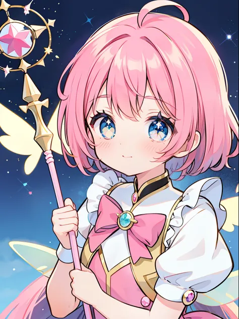 k hd，Anime girl with wand and star wand in her hand, portrait of magical girl, sparkling magical girl, magical little girl, cardcaptor sakura, clean and meticulous anime art, magical girl anime mahou shojo, beautiful anime art style, cute anime girl portra...