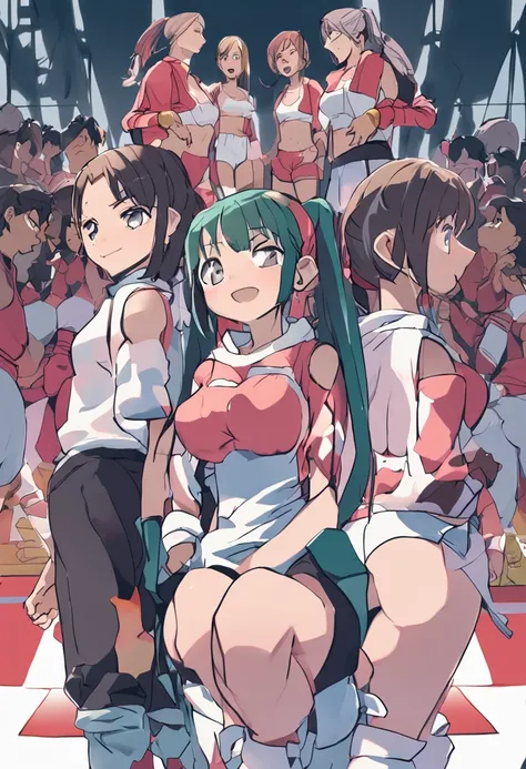 three anime characters in female panties side by side and
Facing each other, Burma, olhos verdes, gym uniform, several young girls,
3meninas, cabelos pretos, from behind, camisa, camisa branca, Olhando para o Viewer,
janela, short hair, mangas curtas, dent...