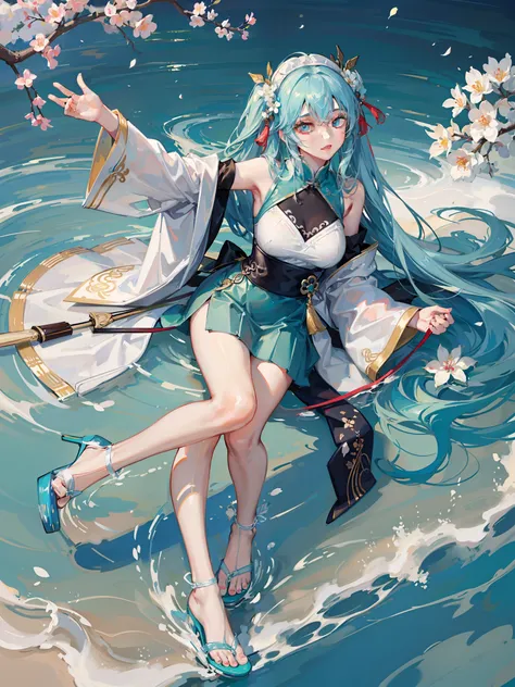 8k，Highest image quality，Big breasts Hatsune Miku，The color combination with a hint of chill is very close to the temperament of the original painting。The Hatsune hair on the plum blossom tree ripples like water waves，Very impressive，This artistic concepti...