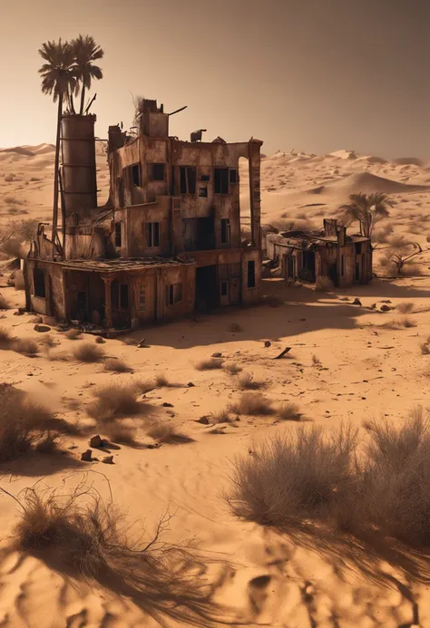 (Deserto isolado de areia:1.1)+(post-apocalyptic and horror atmosphere)+(Shadowy ruins of a factory in the desert at night)+(Tecnologia abandonada)+(Fantasia medieval)