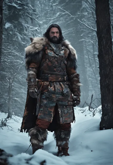 A lone wolf in the forest with an armor