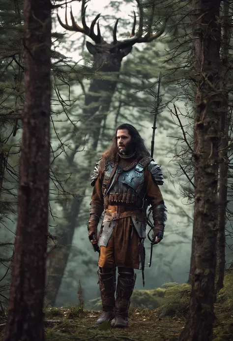 A lone wolf in the forest with an armor