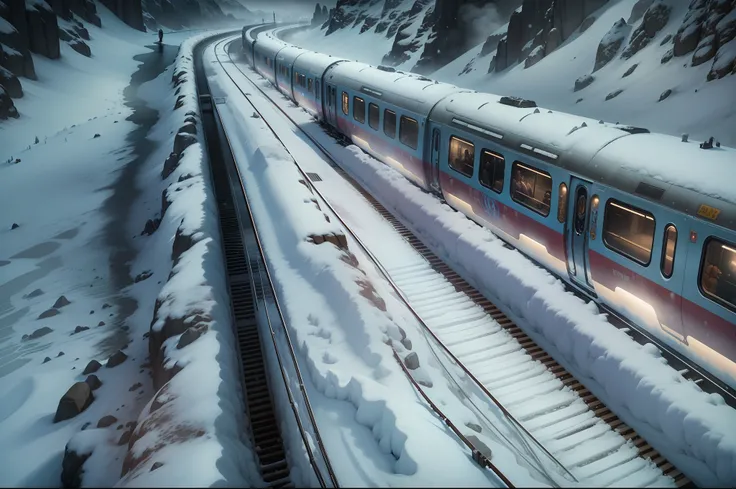 "The visually stunning and captivating train journey of the "Snowpiercer" movie."