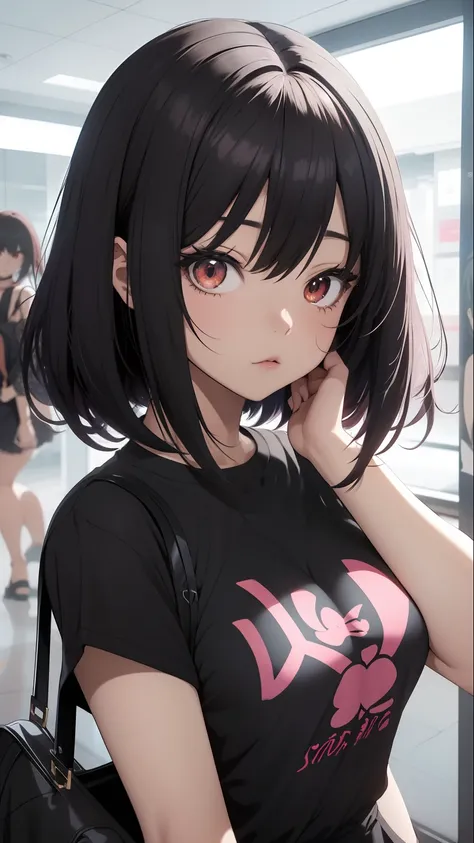 Menina anime com cabelo rosa e top preto tirando uma selfie, anime vibes, em estilo anime, em estilo anime, Anime Waifu, estilo anime. 8k, estilo de arte de anime, estilo anime 4K, Anime Wallaper, estilo de arte anime, estilo anime, uma garota de anime, Es...