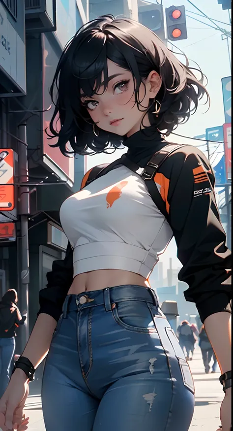 girl spacepunk,(((1girl))),((extremely cute and beautiful black curly-haired anime girl walking down the street)),

(short breasts:1.4),(((black curly hair:1.35,very curly hair,colored inner hair,ear breathing))),((brown eyes:1.3,upturned eyes:1.3,perfect ...