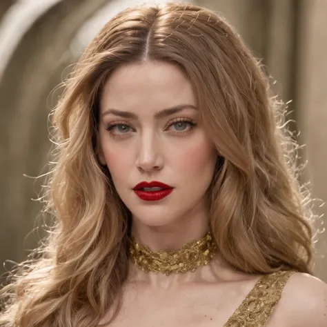 um close up de uma mulher com cabelo comprido e um vestido, Âmbar Heard, amber heard as captain america, with parted lips and stunning, with very thin lips, mulher mais bonita da terra, mas um olhar severo sobre ela, both have red lips, taken in the early ...