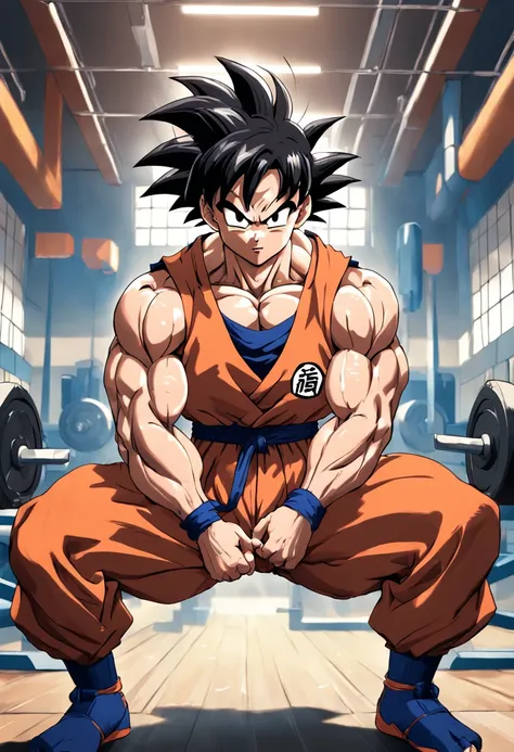 a detailed illustration of Yamcha Dragon Ball Z, in gym clothes training intensely in a bodybuilding gym, corpo inteiro