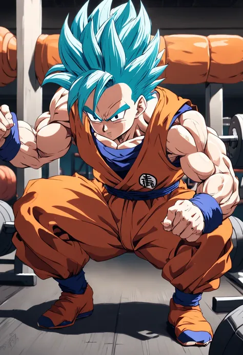 a detailed illustration by Krillin Dragon Ball Z, in gym clothes training intensely in a bodybuilding gym, corpo inteiro