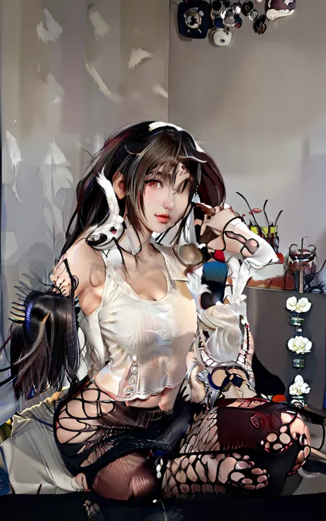 There is a girl in a white shirt and skirt on the phone, an anime drawing inspired by Ayami Kojima, trending on pixiv, tachisme, Realistic anime 3 D style, 3 d anime realistic, Anime waifu, Realistic anime, anime cgi style, vrchat, live2d virtual youtuber ...