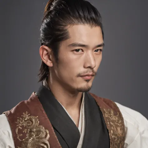 Profile of a 23-year-old Japanese man, Handsome, sexy, Feliz , samurai, penteado samurai --auto