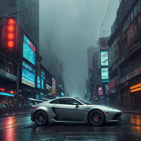 a car of the future in rainy cyberpunk city
(((cinematic lighting))), soft cinematic light, adobe lightroom, photolab, hdr, immense detail, photorealism, professional photography