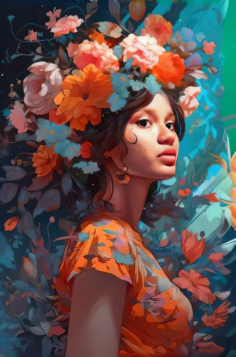 uma mulher com flores no cabelo e um vestido, Ross Tran 8 K, Beautiful digital illustration, bela arte digital, Artgerm e Atey Ghailan, Directed by: Ross Tran, exquisite digital illustration, stunning digital illustration, Loish e Ross Tran, Beeple e Jerem...