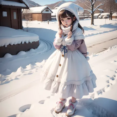 Snowy Female Idol（Cute costumes）、Reluctant、full body Esbian、