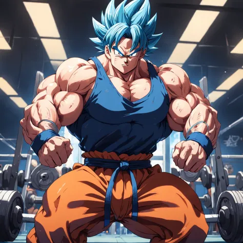 a detailed illustration Mr... Popo, Dragon ball z, in gym clothes training intensely in a bodybuilding gym, corpo inteiro