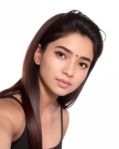 a close up of a woman with a black top and a cell phone, actress, headshot profile picture, indian girl with brown skin, at night time, very clear picture, headshot photo, with cute - fine - face, taken in the early 2020s, full round face, portait photo pr...