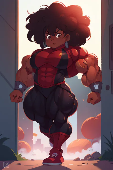 black muscle girl with dreadlocks flexing muscles wearing superhero outfit, huge muscles, massives muscles, female bodybuilder, muscle girl