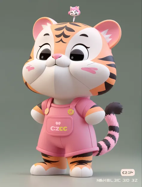 There is a cute tiger dressed in pink, Cute cartoon character, cute 3 d render, 3 d desenho animado, an animated character, cartoon character, lovely digital painting, high detailed cartoon, 3D model of a Japanese mascot, vinyl toy figurine, toon render ke...