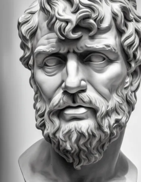 um desenho de um busto de um homem com barba, eStoic face, Seneca Image, Estoicismo, eStoic facial expression, Image Seneca crashed, classic sculpture, stoic, Stoic attitude, Seneca Image, Bust of Seneca, um antigo rosto barbudo masculino, Imagem do busto,...