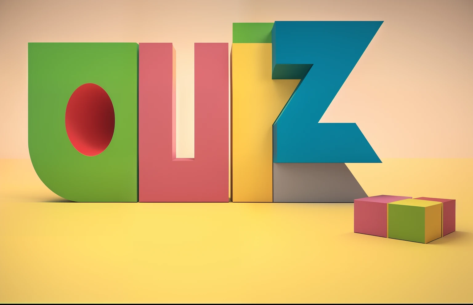 parede com a palavra "quiz", logo grande, palavra "quiz" em destaque, Piece of colored paper with the word quiz, colorful vivid octane render, colorful octane render, Canva, garra, rolands zilvinskis 3d render art,  cinema 4d render colorido, inspirado, es...