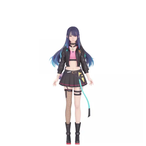 anime girl with long hair and a short skirt standing in front of a black background, live2d virtual youtuber model, anime vtuber full body model, anime style. 8k, anime styled 3d, visual novel sprite, render of a cute 3d anime girl, stylized anime, anime m...