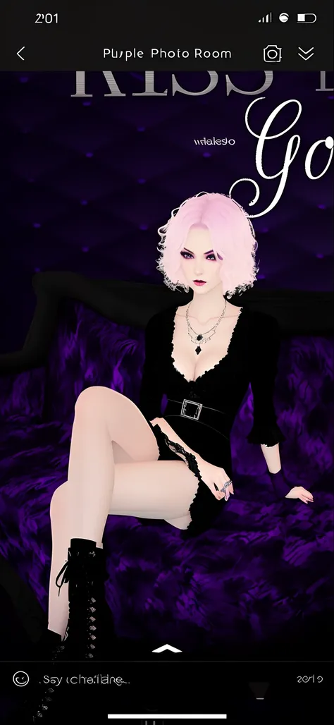 Purple photo room with black dress and woman on purple background, Sensual gloomy style, imvu, second life avatar, lacivious pose, sinister pose, Darkfay, dreamy gothic girl, gothgirl, spellcasting pose, gotik, fashionable dark witch, the witch, secondlife...