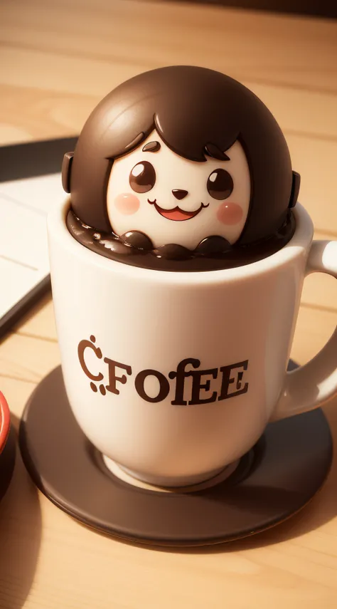 /imagine sticker cup of coffee with happy smile, cute, cartoon