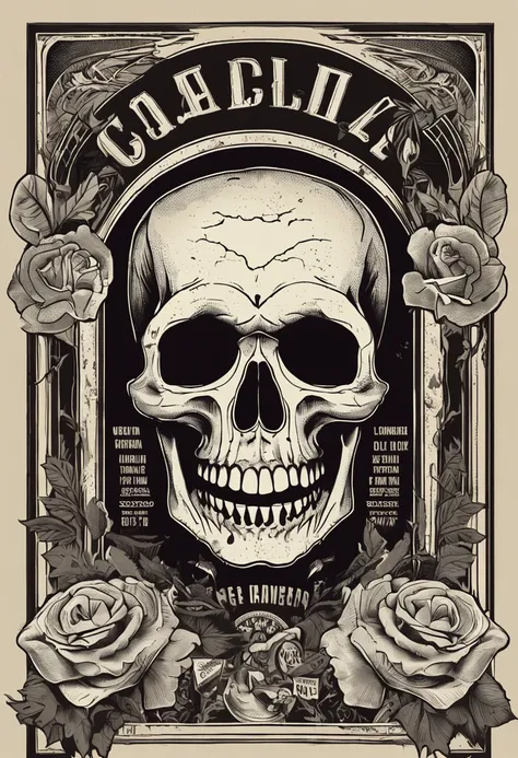 "carta, cartaz de tatuagem vintage, arte sombria, skull, propaganda, estandarte, old poster"