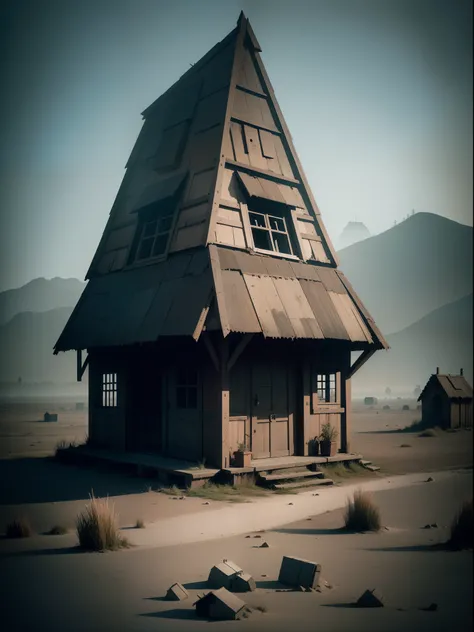 hut in the middle of nowhere gothic atmosphere, Cuberpunk, Rhetoric Visual Nostalgia core, Nostalgia, Submachine Property, neonpunk, Horrorism Cuberpunk