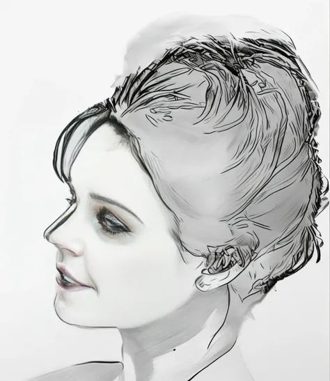 Allison Tolman, line art style, niveaux de gris, dessin au crayon seulement