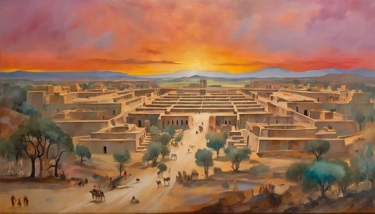 panoramic view, a city that is the mix between Athenas and Teotihuacan of the 5th century BC, style of Jacques-Louis David.