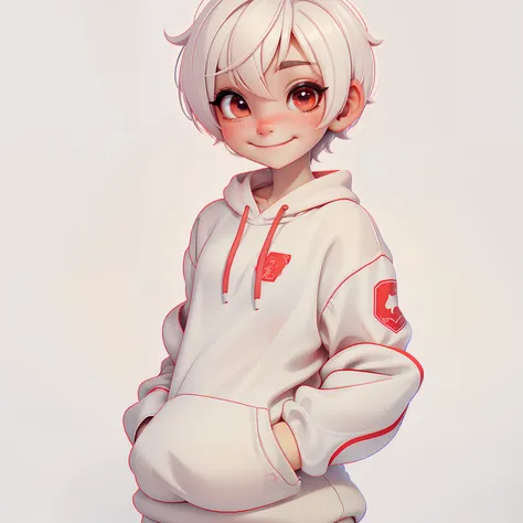 charact. full bodyesbian，Loli Girl, taken, Smiles and refined eyes, full bodyesbian,simple backgound, best qualityer，Russian，White man short hair，boxer，Red sweatshirt