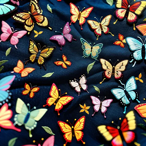 There are a lot of butterflies embroidered on denim