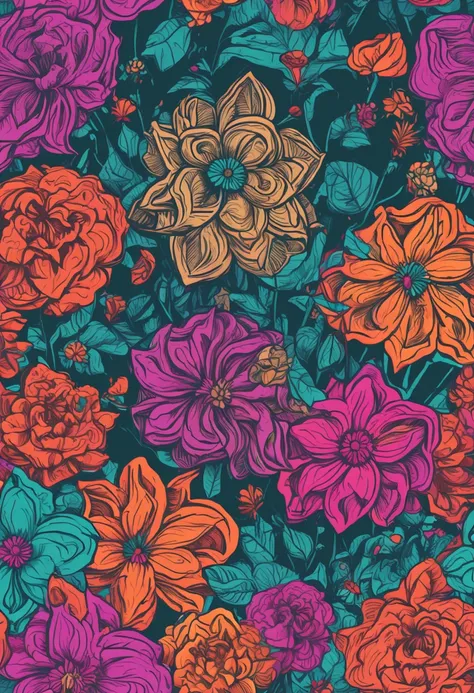 Make an illustration of psychedelic flowers