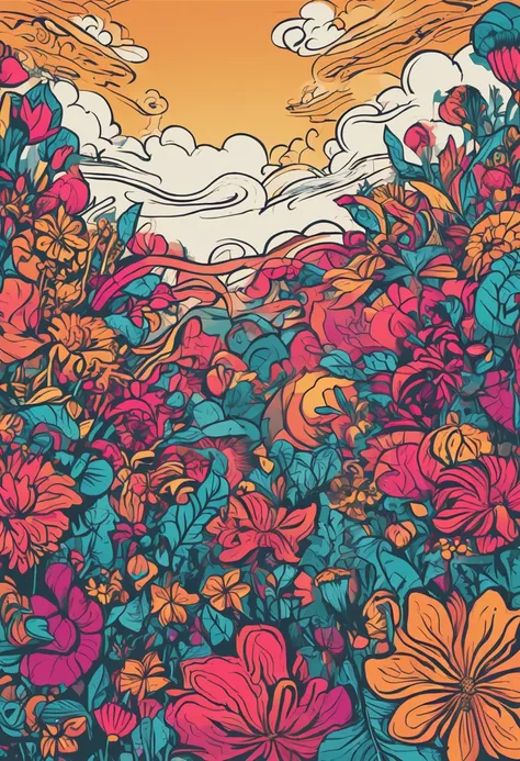 Make an illustration of psychedelic flowers