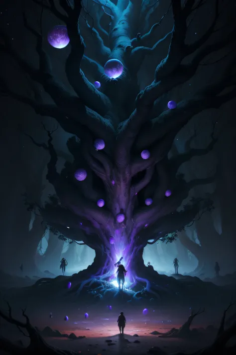 In the depths of the universe，The trunk of a large twisted and strange banyan tree is covered with human faces，The branches shattered, and the void pierced countless Cthuri monsters in the sky，The roots of the tree suppress the heavens and stars，Video rend...