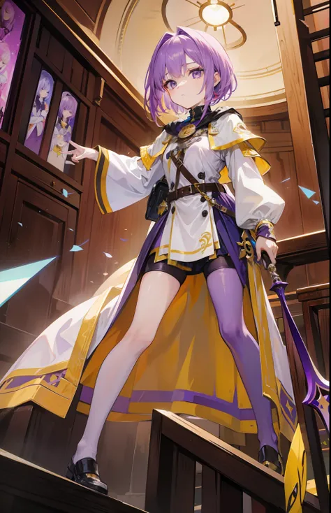 Short purple and yellow hair，Knights of the Dawn，A powerful little girl