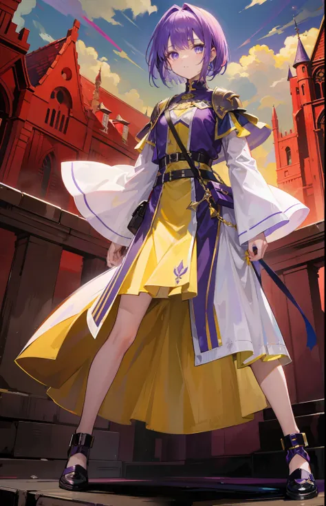 Short hair in purple and yellow color，Knights of the Dawn，A powerful little girl