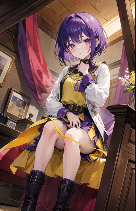 Short hair in purple and yellow color，Knights of the Dawn，A powerful little girl