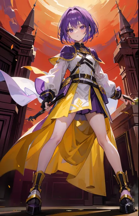 Short hair in purple and yellow color，Knights of the Dawn，A powerful little girl