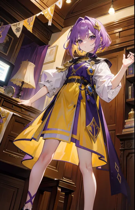 Short purple and yellow hair，Knights of the Dawn，A powerful little girl