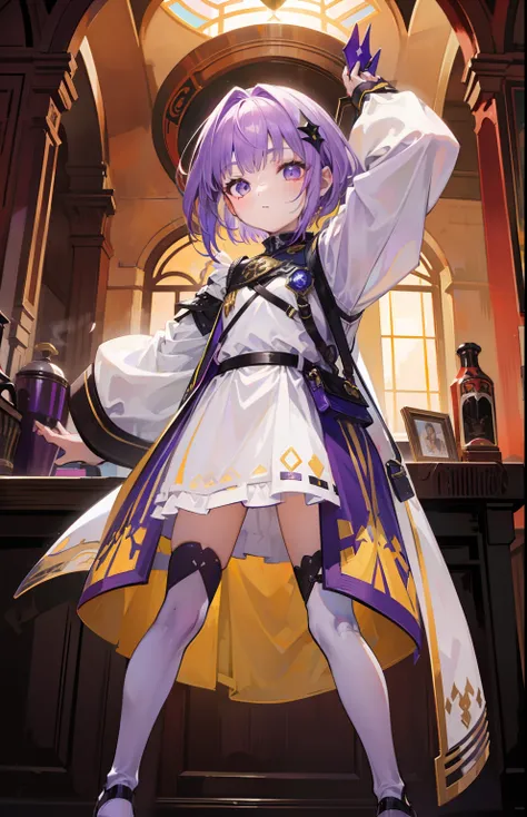 Short purple and yellow hair，Knights of the Dawn，A powerful little girl