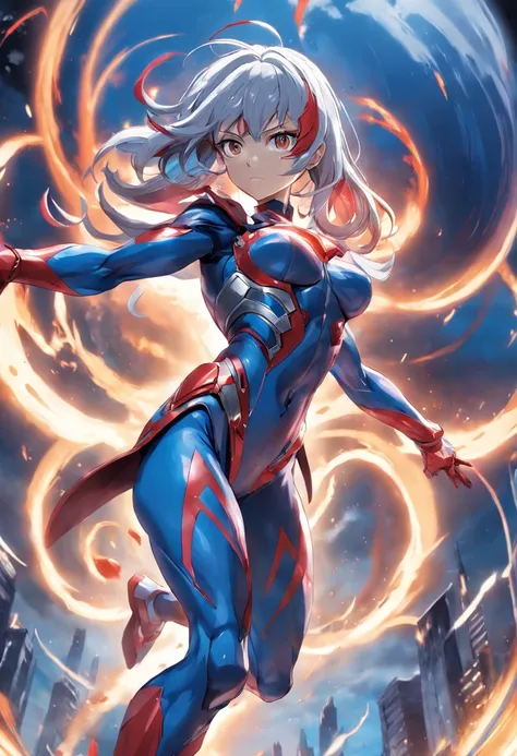 a close up of a person in a red and blue suit, Ultraman, ultra hyper-detailed, detailled image, hero action pose, battle action pose, ultra mega detailed, full body action pose, full bodyesbian!! Dynamic Action Pose, super super dynamic dynamic pose, compl...