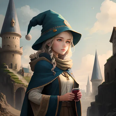 Two-dimensional girl with wizard hat